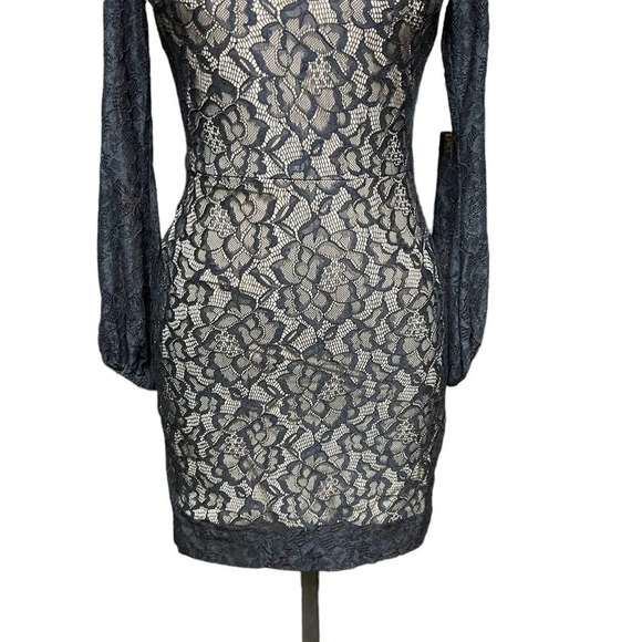 Dress The Population Off Shoulder Blouson Sleeve Lace‎ Dress Black Nude Size S - Picture 4 of 12
